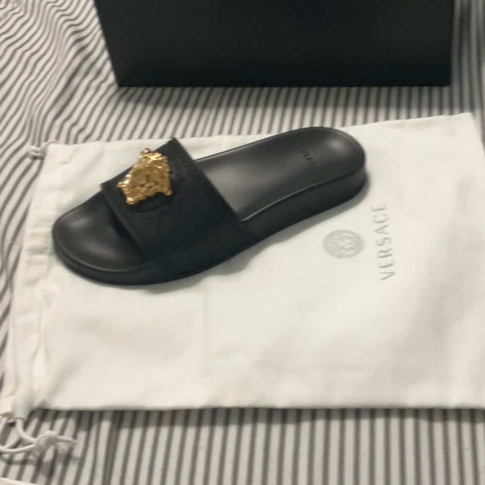 Versace Black Slides with Gold Medusa - Picture 5 of 5